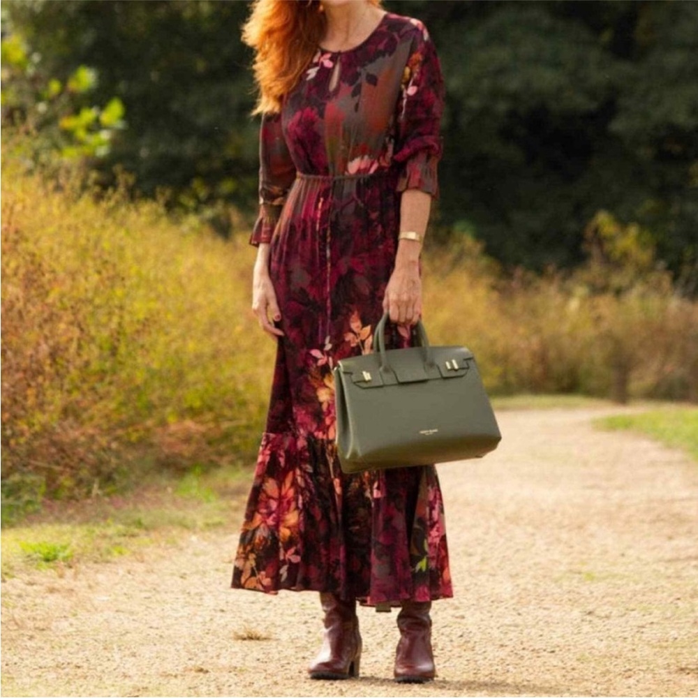 Soft Surroundings • Burgundy Floral Long Sleeve Dress